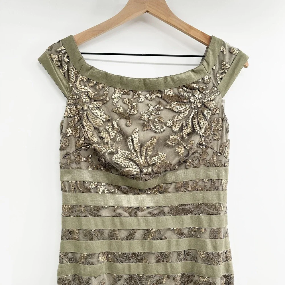 Tadashi Shoji Mesh Sequin Mermaid Gown in Smoke Pearl Size‎ 6